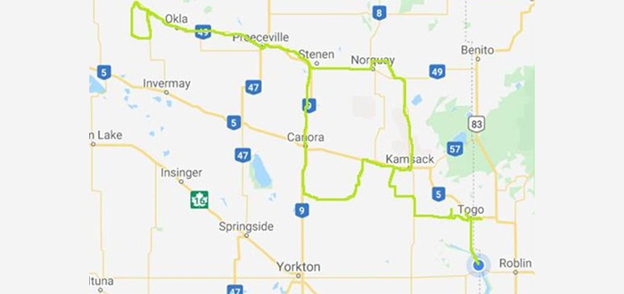 Map - Danielle Rands' route on July 21, 2020